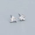 925 silver stud earrings with baguette cut zircon and polished finish - Platinum (White Zirconia)