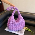 Purple quilted cloud tote bag with puffy texture and spacious interior for daily use - Purple without Pendant