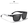 Classic polarized square sunglasses with matte black frames and marble patterned temples - Black Frame / Marble Temple / Dark Gray Lens