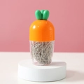 Carrot-shaped paper clip holder with transparent container and metal clips - Silver Paper Clips / 100 Pcs/Box