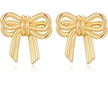 Close-up of polished golden bow stud earrings with a glossy metallic mirror finish - YMX02 Bowknot / Gold
