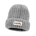 Bonnet en grosse maille grise pour l'hiver avec écusson Lucky pour un look chaud - gris foncé