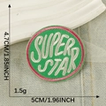 Green Super Star embroidered badge patch with pink border for DIY clothing crafts - SUPER STAR Green