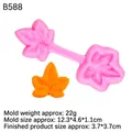 Pink silicone maple leaf mold with orange fondant finished product and B588 model details - Maple Leaf Style (B588) / Pink