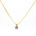 Minimalist gold necklace featuring a purple round zircon pendant with a rope chain - Stainless Steel Rope Chain / June-Alexandrite Purple