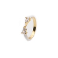 Dettaglio anello placcato oro con smalto bianco e zirconi taglio pera scintillanti - Aperto Regolabile / Bianco