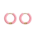 Pink enamel 18K gold plated stainless steel hoop earrings for women in a pair - Pink