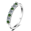 Detailed macro view of S925 silver ring featuring seven alternating green and white stones - Dark Green and White