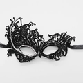 Elegant black lace masquerade mask featuring rhinestone accents and silk ribbon ties - Rhinestone Black Phoenix (5706668349846)