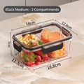 2-Pack medium 3-compartment bento box with black buckles for food storage and prep - 2 Pcs/Set / Divided - Black Medium