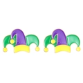 Three-color Carnival jester hat stud earrings with purple green and yellow enamel finish - Tri-corner Jester Hat Style / Colorful Jester Hat (02 kc Gold Hat DZ-727)