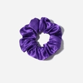 Solid purple satin scrunchie with a glossy silk-like finish and pleated design - Dark Purple