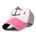 Gorra de béisbol vintage de algodón con ancla y visera rosa desgastada para parejas - Borde Rojo Sandía / Marrón