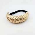 Elegant gold crescent hammered metal hair tie with black high-elastic rubber band - Irregular Hammered Crescent (Hair Tie 8)