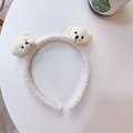 Cute white plush headband with double bear design and soft cream fleece texture - Headband-White Bear