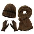 Winter men's 3-piece set with knitted hat, scarf, and touch-screen gloves in coffee brown - Set-Brown