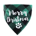 Green and black plaid cotton Christmas dog bandana with white Merry Christmas lettering - SD-06 Green Plaid Heart Paw