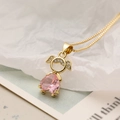Gold girl pendant necklace with pink heart crystal and pavé diamonds on box chain - 23741-Pink Girl