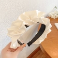 Elegant cream white pleated wide headband with soft satin fabric for women's hair styling - White Pleated Satin Style / White