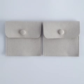 Light grey suede jewelry pouches with snap button closure for ring storage - 8x8cm / Gray