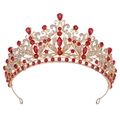 Macro detail of luxury gold crown featuring red gems and sparkling crystal rhinestones - KC Gold Clear and Red Rhinestone