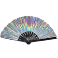 Foldable Kung Fu fan with silver holographic laser finish and black bamboo ribs - 33CM / Holographic Silver (Black Bone)
