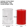 DIY 7x10cm cylindrical acrylic candle mold with red wax sample on white background - Cylinder 7x10cm