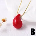 Elegante goldene Box-Halskette mit einem glänzenden roten Emaille-Tropfenanhänger - Wassertropfen (Stil D)