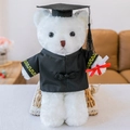 Adorable white graduation teddy bear plush toy wearing a black bachelor gown and cap - White Braided Graduation Bear - White Collar / 30 cm