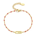 Golden KISS letter bracelet with red enamel drops and adjustable lobster clasp chain - Red (SL1755)