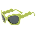 Trendy lime green wave frame sunglasses with dark grey lenses in Y2K cat eye style - Green Frame Grey Lens