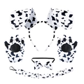 Dalmatian spotted costume set with plush ears headband, gloves, bowtie and tail for Halloween - White Dalmatian 4-Piece Set