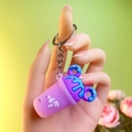Pink and purple dessert-themed keychain with blue donuts and metal ring - Metal Chain Style / Purple (Chain Style, No Package)