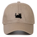 Casquette de baseball kaki avec broderie de chat noir et yeux jaunes en coton de qualité - Réglable / Kaki