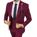 Detail of burgundy three-piece business suit with double-breasted vest and peaked lapels - Burgundy