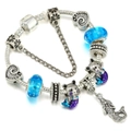 Silver mermaid charm bracelet with blue glass beads and purple enamel sea charms - 16cm / Style A1/Dreamy Ocean Cat Mermaid