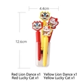 Clip per chiusura sacchetti alimentari con decorazioni danza del leone e gatto portafortuna - Gatto della Fortuna Danza del Leone-Set da 4 / Rosso e Giallo Misto