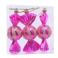 Three-piece set of pink candy-shaped Christmas tree ornaments with gold glitter stripes - Rose Red/Set of 3