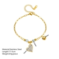 Golden stainless steel heart bracelet with glitter charms and measurement details - Cat's Eye Stone Heart (N205) / Gold
