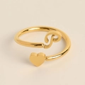 Adjustable gold heart ring featuring letter P initial with polished mirror finish - Letter P