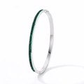 Silver stainless steel bangle with square-cut emerald green zircon stones and side clasp - Green Zirconia Style (SAP960)