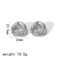 Pendientes de botón geométricos con nudo retorcido en acero inoxidable pulido plata - Estilo Trenzado de Nudo Tridimensional Plateado (TE6754-S)