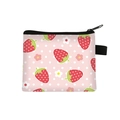 Pink canvas coin purse with strawberry print, polka dots and black zipper closure - Strawberry Polka Dot