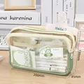 Matcha green 5-layer large capacity transparent pencil case for students and stationery - Matcha Green - Transparent 4 Layers