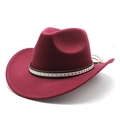 Close-up of burgundy felt cowboy hat featuring a leather belt with silver star rivets - M (56-58cm) / Burgundy