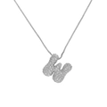 18k gold plated bubble letter W pendant necklace with white micro-pave zircon crystals - Letter W / Silver