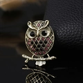 Broche chouette en bronze antique sertie de cristaux violets sur fond noir brillant - Hibou en Strass Violet (XD9193)