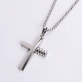 Hip hop stainless steel necklace with silver textured cracked cross pendant for men - With Chain / Steel