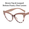 Cat-eye glasses frame with brown tortoiseshell pattern and gold rivet accents - Coffee & Leopard Splicing Clear Lens