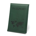 Forest green PU leather passport holder with world map design and luggage tag set - Passport Cover / Dark Green